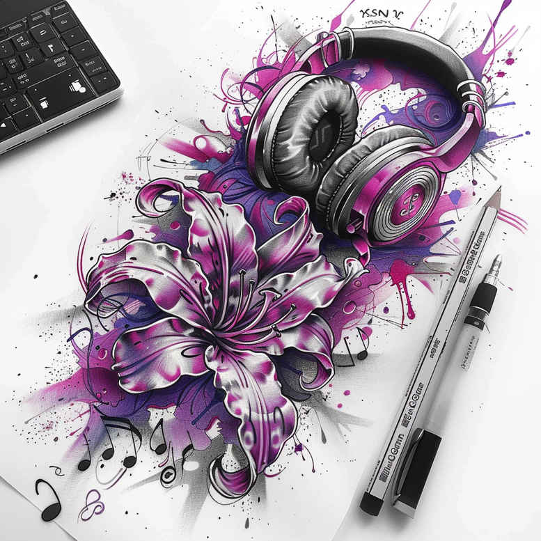 music tattoo design ideas ethereal soft curve for shin