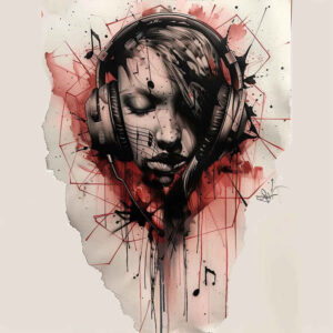 music tattoo design ideas Surrealism melting forms soft curve symbolising strength