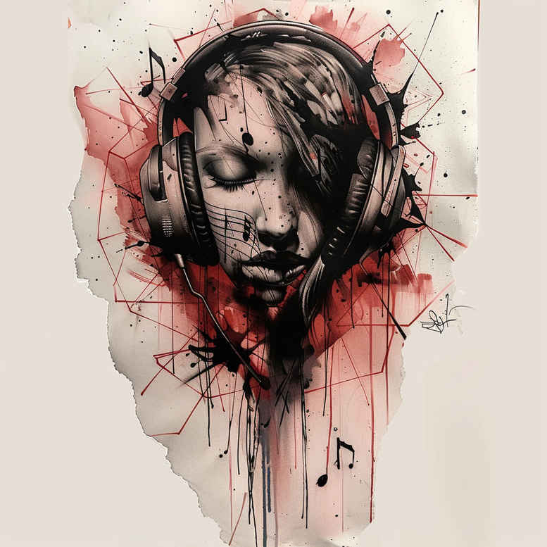 music tattoo design ideas Surrealism melting forms soft curve symbolising strength