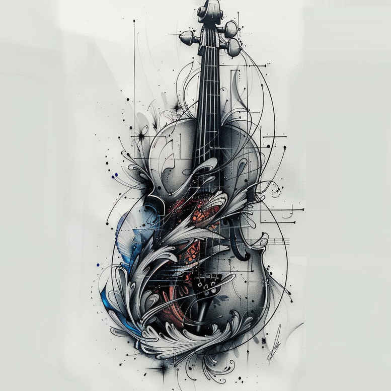 music tattoo design ideas strong contrast sparse for calf
