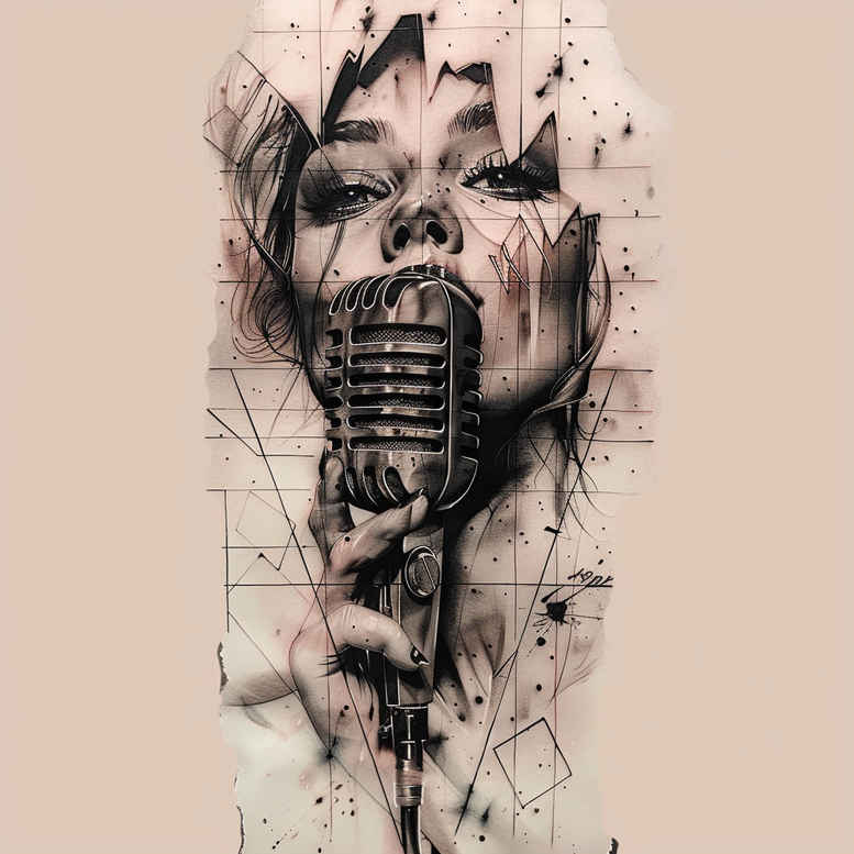 music tattoo design ideas Realism reflective light thin script for upper back