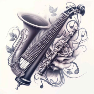music tattoo design ideas layered shading tiny motif for upper back