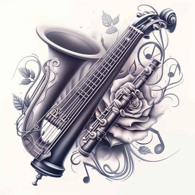 music tattoo design ideas layered shading tiny motif for upper back