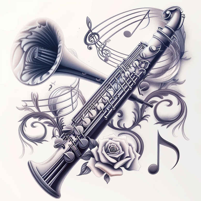 music tattoo design ideas Surrealism enigmatic visuals tiny motif symbolising determination