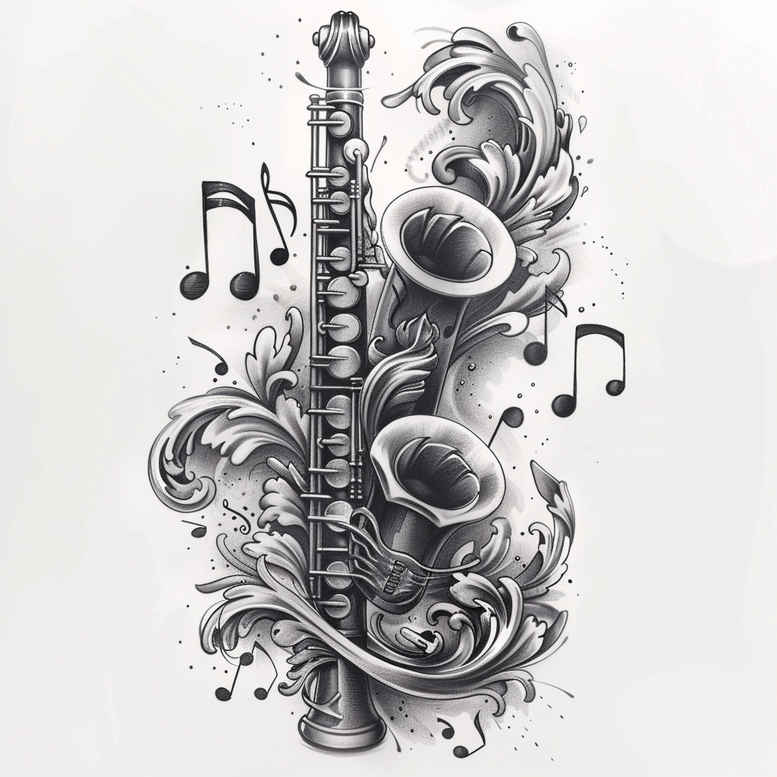 music tattoo design ideas Surrealism fantastical ultra-thin symbol of courage