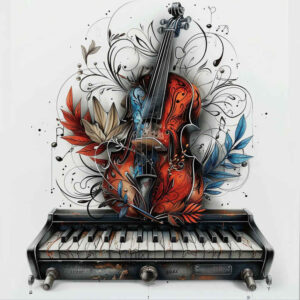 music tattoo design ideas Surrealism vibrant contrasts unembellished resilience and power