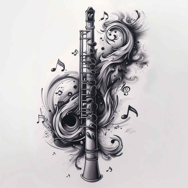 treble-clef-note – tattoo design ideas free ai generated – crisp-outline – for-lower-back – Gallery: music-inkby-ai