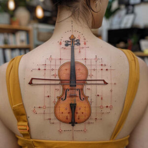 treble-clef-note – tattoo design ideas free ai generated – no-shading – for-shin – Gallery: music-inkby-ai