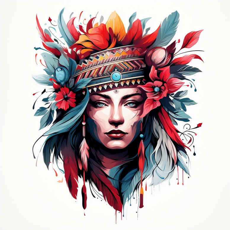 native-american-women tattoo design ideas bold color ancestral for lower leg