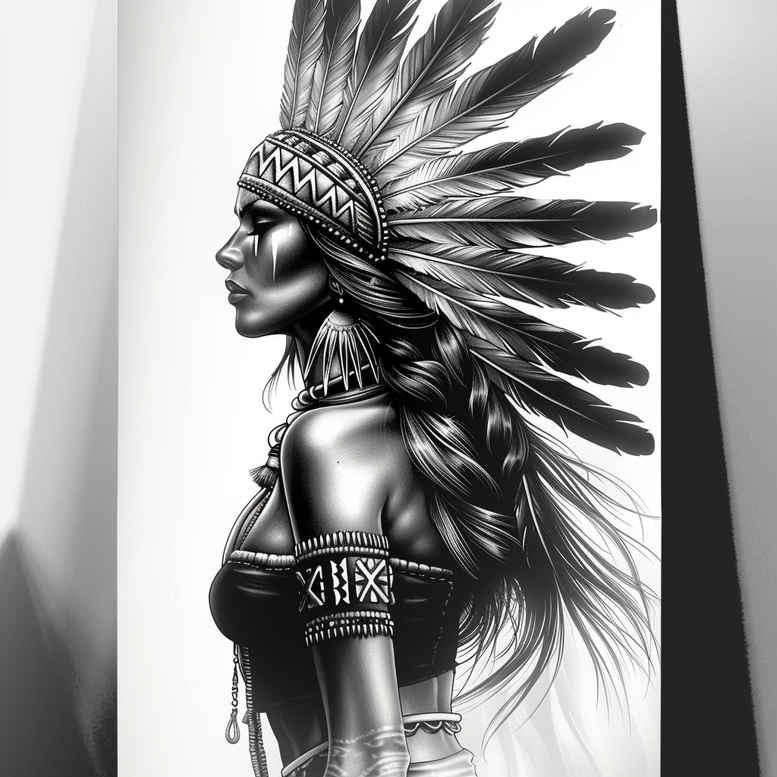 native-american-women tattoo design ideas color blending ancestral meaning determination