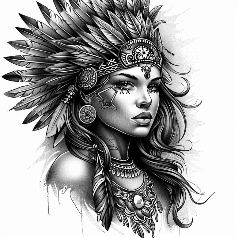 native-american-women tattoo design ideas soft shadows ancestral symbolising courage