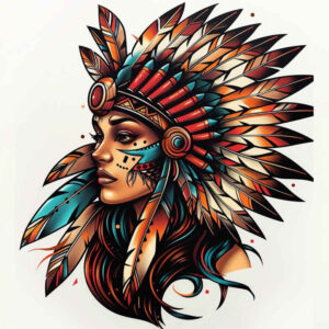 native-american-women tattoo design ideas wide-angle cultural pride for scapula