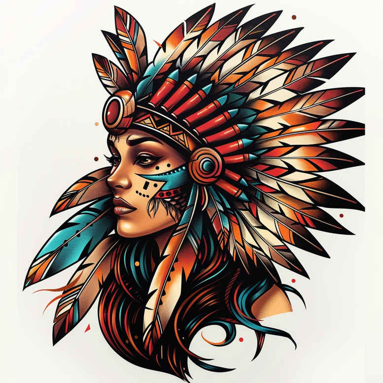 native-american-women tattoo design ideas wide-angle cultural pride for scapula