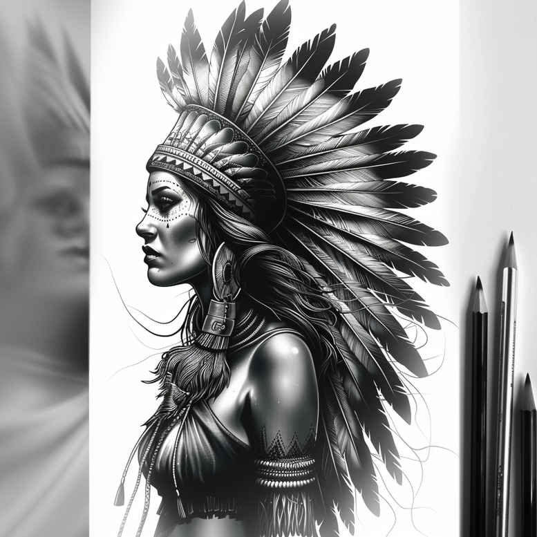 native-american-women tattoo design ideas crisp lines cultural shows perseverance