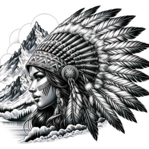 native-american-women tattoo design ideas Surrealism psychological depth detailed hair for sternum