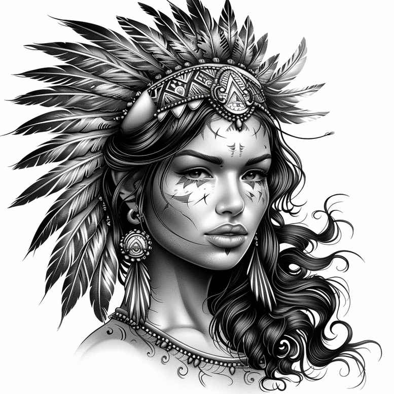 native-american-women tattoo design ideas saturated hues elegant shows courage