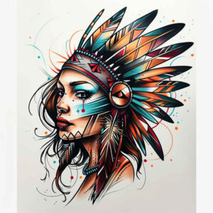 native-american-women tattoo design ideas Surrealism unearthly feathers shows courage