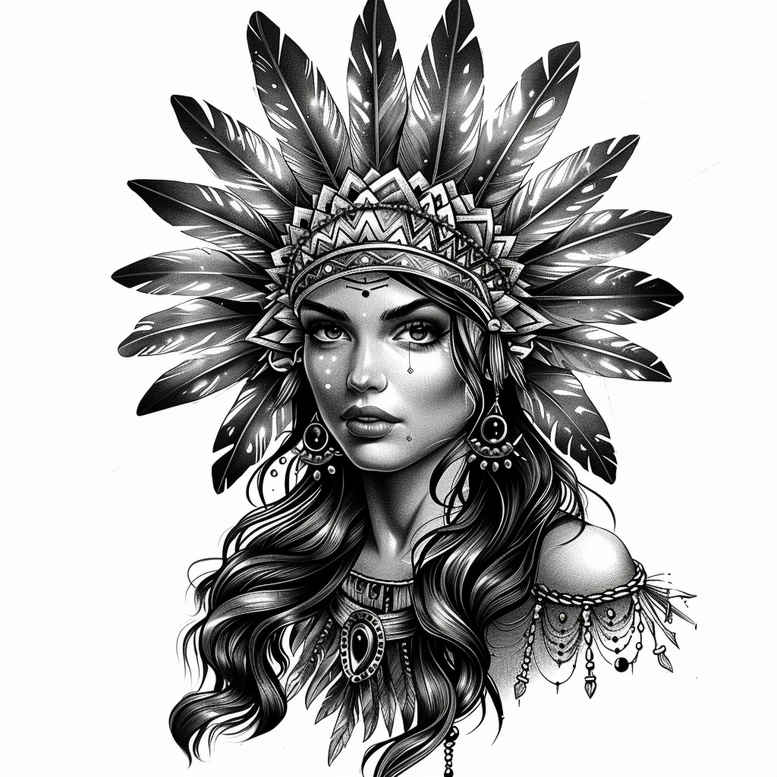 native-american-women tattoo design ideas bold color blocks feminine for hip