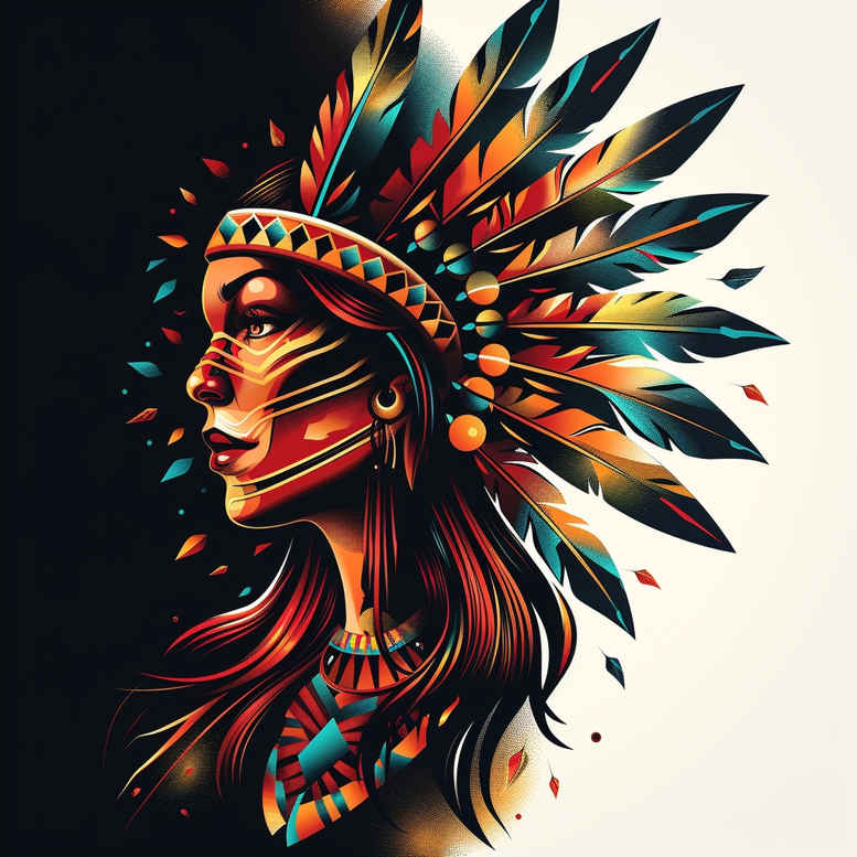 native-american-women tattoo design ideas Surrealism chromatic aberration graceful symbolising endurance