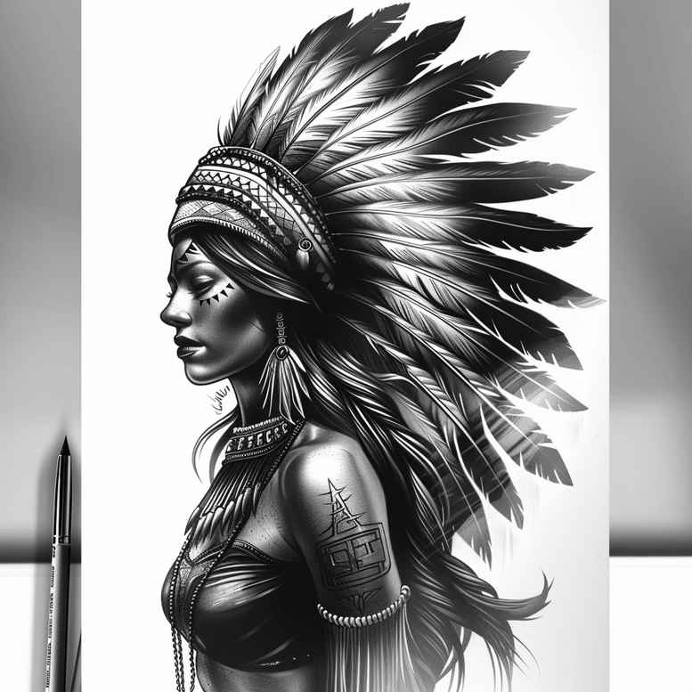 native-american-women tattoo design ideas clean fill natural for upper arm