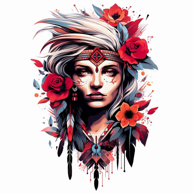 native-american-women tattoo design ideas rich shading symbolic tattoos meaning endurance