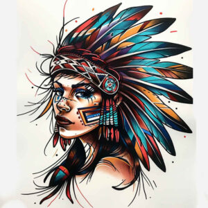 native-american-women tattoo design ideas true-to-life traditional hairstyle for upper thigh