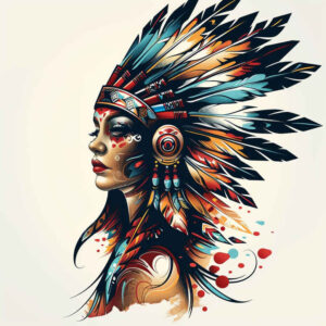 native-american-women tattoo design ideas light play traditional hairstyle stands for strength