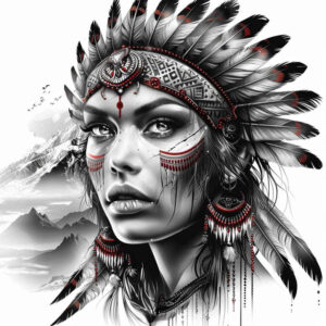 native-american-women tattoo design ideas soft shadows traditional symbol of determination