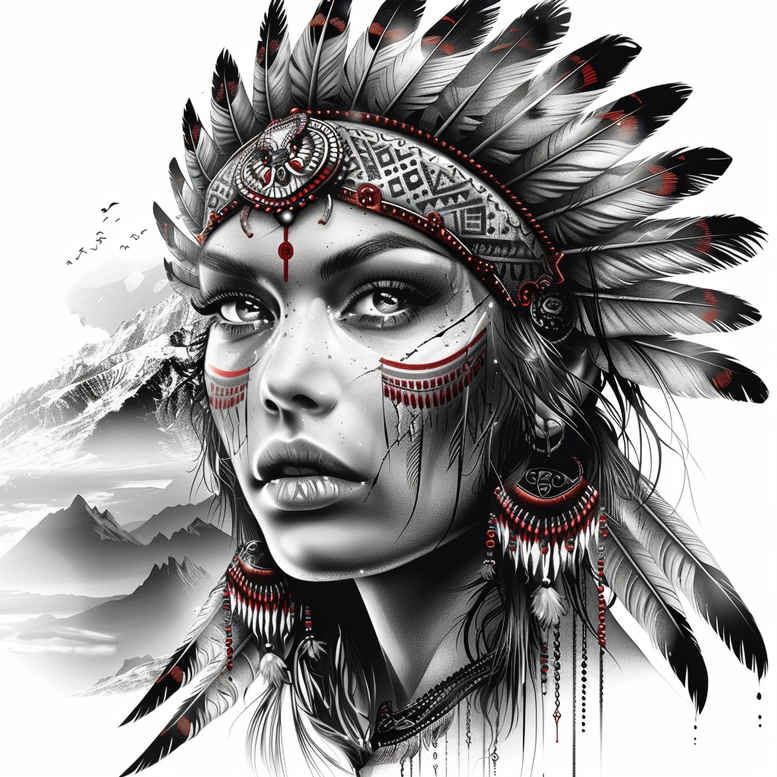 native-american-women tattoo design ideas soft shadows traditional symbol of determination