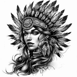 native-american-women tattoo design ideas Surrealism hyperreal tribal patterns for shin