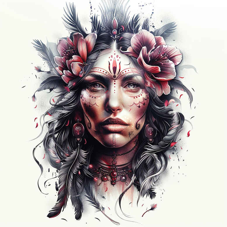 native-ritual-tattoo-surrealism-otherworldly-for-nape – tattoo design ideas free ai generated – Gallery: native-american-women-inkby-ai