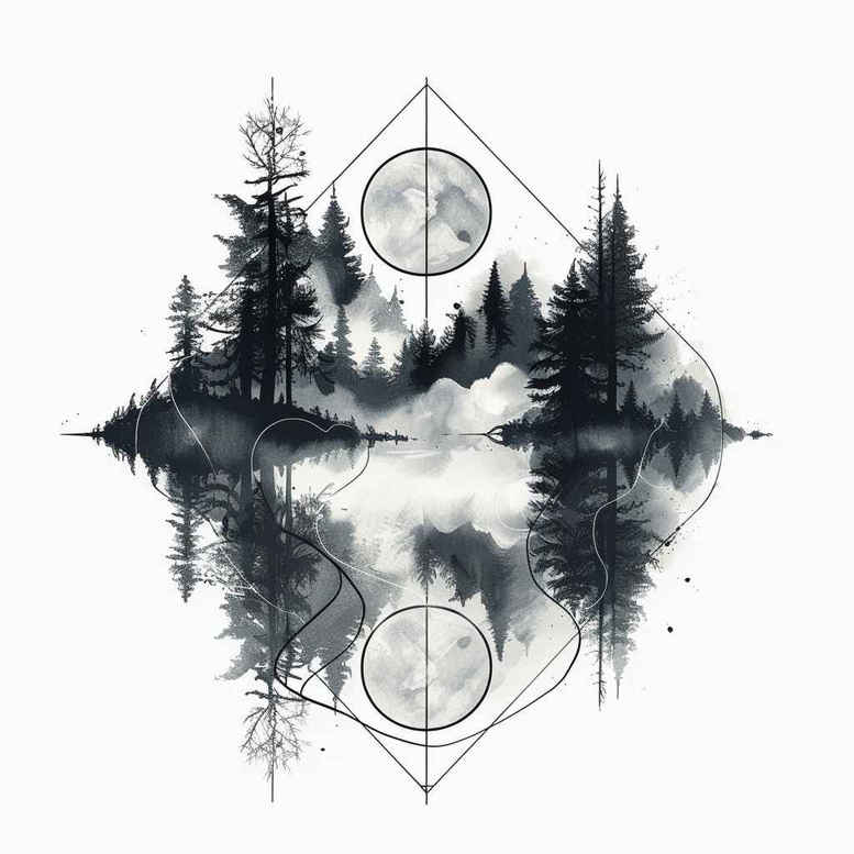 geometric-details – tattoo design ideas free ai generated – repetition – for-lower-chest – Gallery: nature-and-geometry-inkby-ai