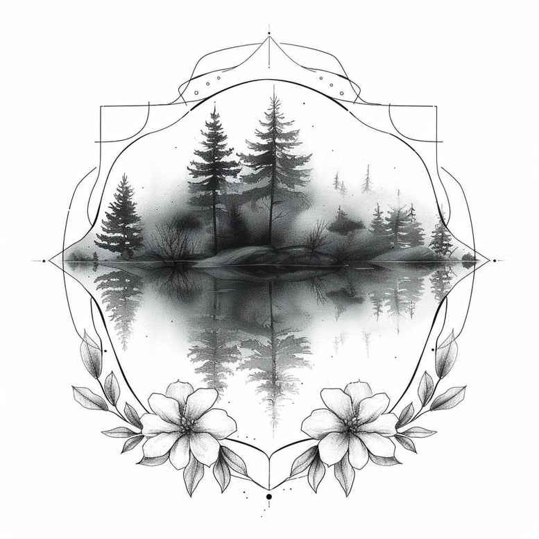 geometric-figures – tattoo design ideas free ai generated – harmony-lines – for-thigh – Gallery: nature-and-geometry-inkby-ai