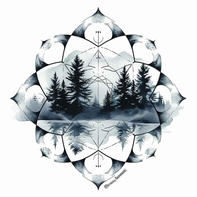 geometric-harmony – tattoo design ideas free ai generated – radiating-symmetry – for-lower-chest – Gallery: nature-and-geometry-inkby-ai