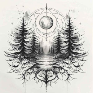 geometric-leaves – tattoo design ideas free ai generated – delicate-outline – for-back – Gallery: nature-and-geometry-inkby-ai