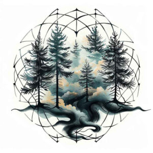 geometric-leaves – tattoo design ideas free ai generated – puzzle-pattern – for-back – Gallery: nature-and-geometry-inkby-ai