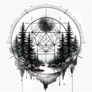 geometric-patterns-and-plants – tattoo design ideas free ai generated – radiating-lines – for-back-shoulder – Gallery: nature-and-geometry-inkby-ai