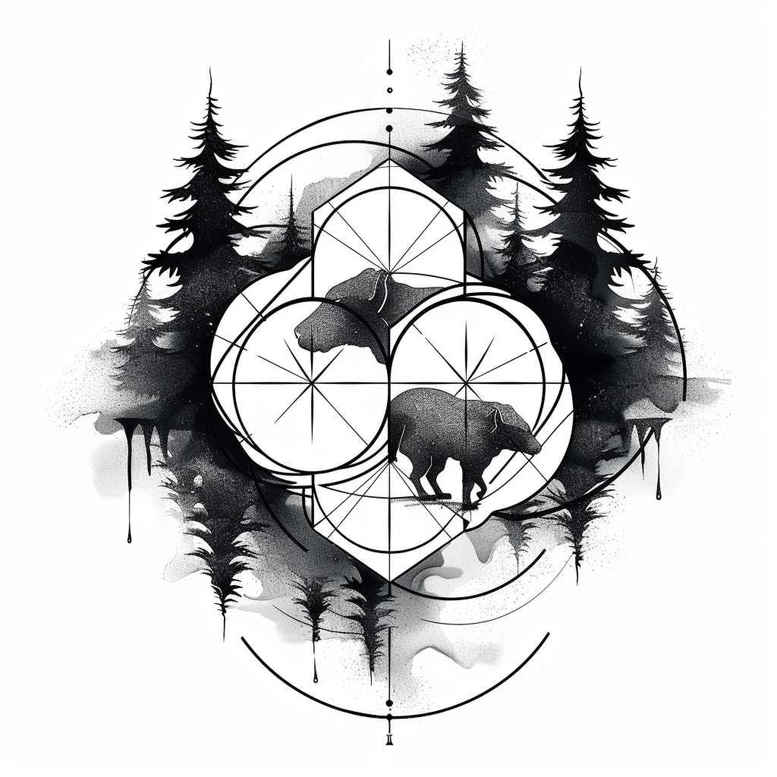 geometric-petals – tattoo design ideas free ai generated – interlaced – for-upper-chest – Gallery: nature-and-geometry-inkby-ai