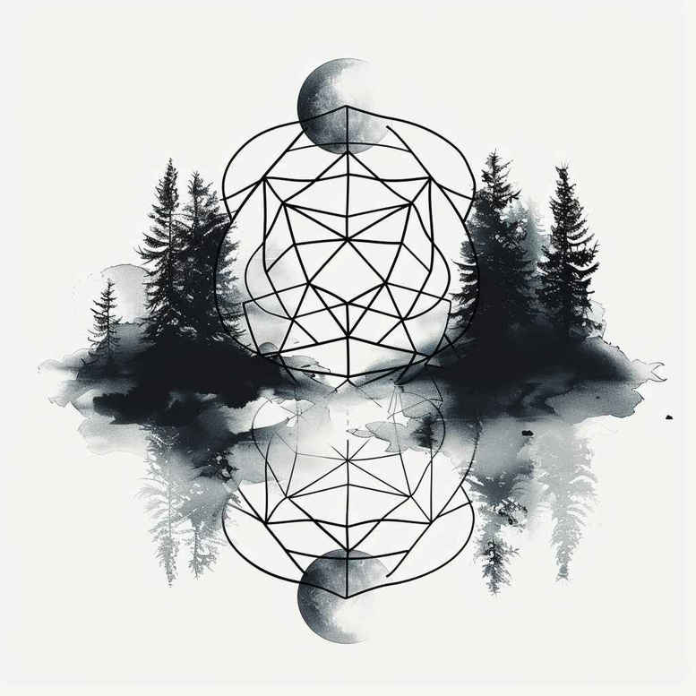 geometric-plant-motifs – tattoo design ideas free ai generated – engraved-motif – for-upper-chest – Gallery: nature-and-geometry-inkby-ai