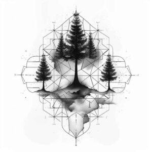 geometry-and-plants – tattoo design ideas free ai generated – detailed-lines – for-lower-back – Gallery: nature-and-geometry-inkby-ai