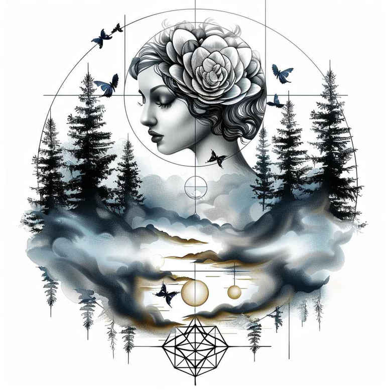 geometry-and-plants – tattoo design ideas free ai generated – fractal – for-temple – Gallery: nature-and-geometry-inkby-ai