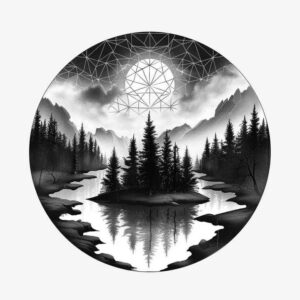 leaf-patterns – tattoo design ideas free ai generated – cosmic-order – for-lower-thigh – Gallery: nature-and-geometry-inkby-ai