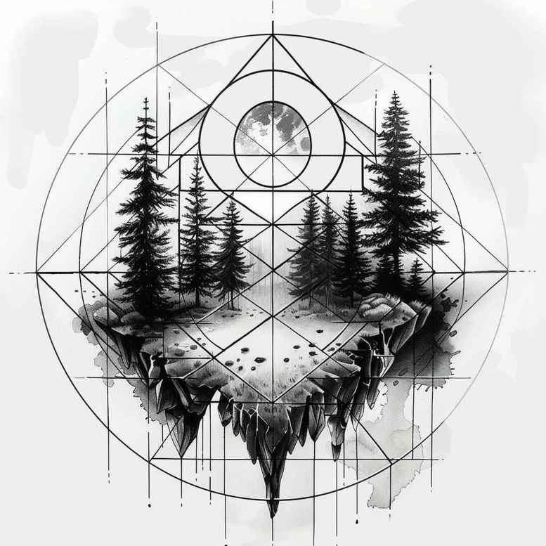 leaves-and-angles – tattoo design ideas free ai generated – orderly – for-lower-arm – Gallery: nature-and-geometry-inkby-ai