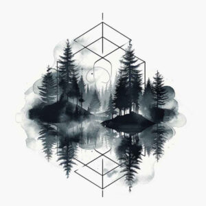 leaves-and-angles – tattoo design ideas free ai generated – subtle-fill – for-lower-thigh – Gallery: nature-and-geometry-inkby-ai