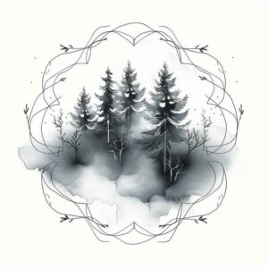 lines-and-leaves – tattoo design ideas free ai generated – symmetric – for-outer-arm – Gallery: nature-and-geometry-inkby-ai
