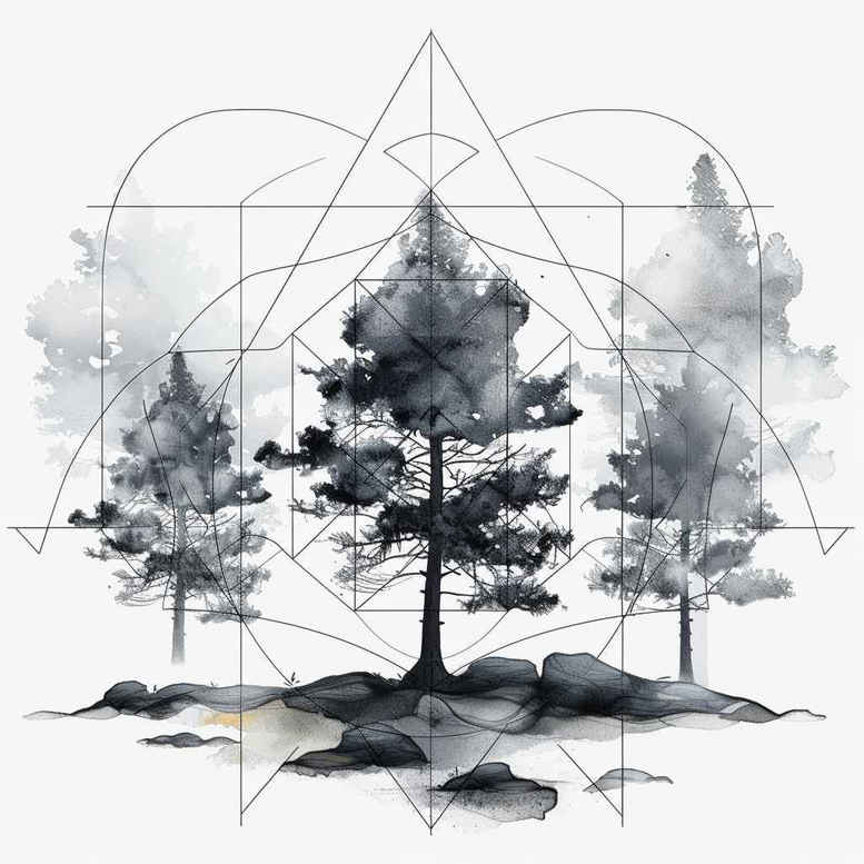 nature-and-geometric-shapes – tattoo design ideas free ai generated – soft-curves – for-shin – Gallery: nature-and-geometry-inkby-ai