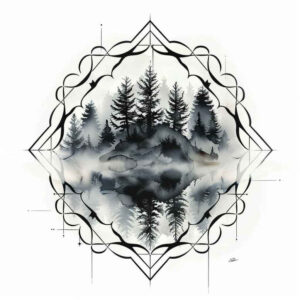 nature-and-geometry – tattoo design ideas free ai generated – engraved-motif – for-lower-back – Gallery: nature-and-geometry-inkby-ai