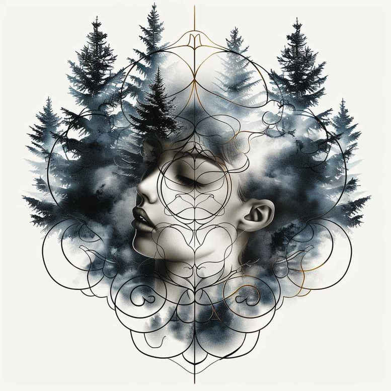 nature-in-lines – tattoo design ideas free ai generated – decorative-ring – for-chest – Gallery: nature-and-geometry-inkby-ai