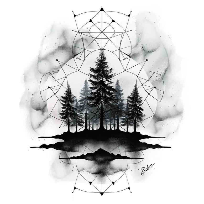 nature-in-lines – tattoo design ideas free ai generated – detailed-symmetry – for-upper-back – Gallery: nature-and-geometry-inkby-ai