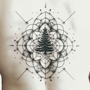 nature-in-lines – tattoo design ideas free ai generated – infinite-pattern – for-back-of-neck – Gallery: nature-and-geometry-inkby-ai